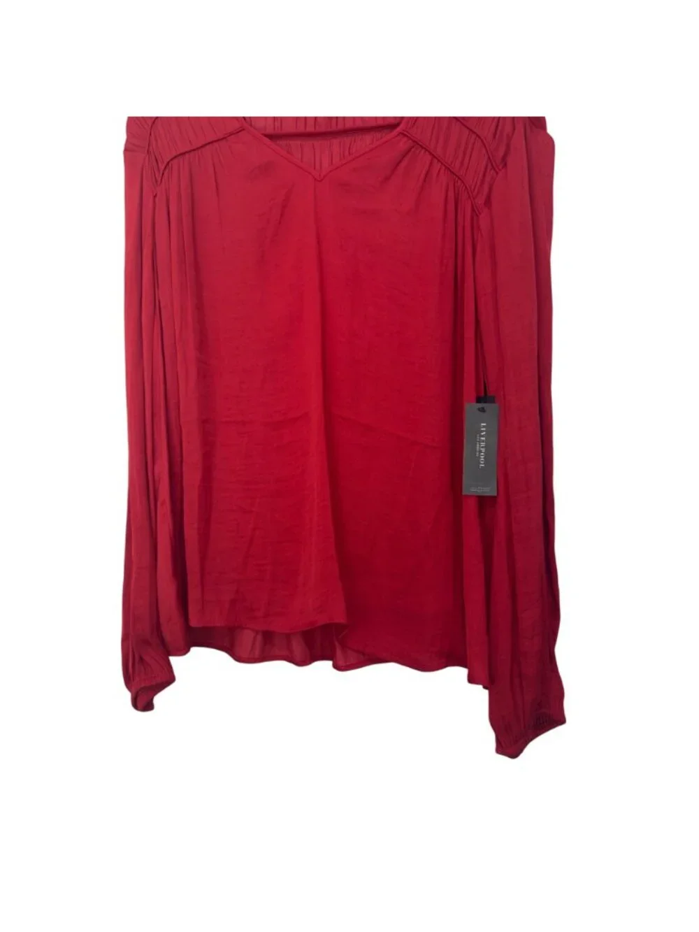 Liverpool Womens Tango Red Long Sleeve Blouse V-Neck Smocked Details Size M - Picture 10 of 11